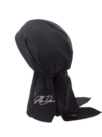 Black durag- back of durag with logo in corner 
