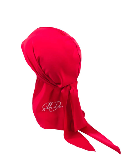 Red durag-back angle with logo in corner 
